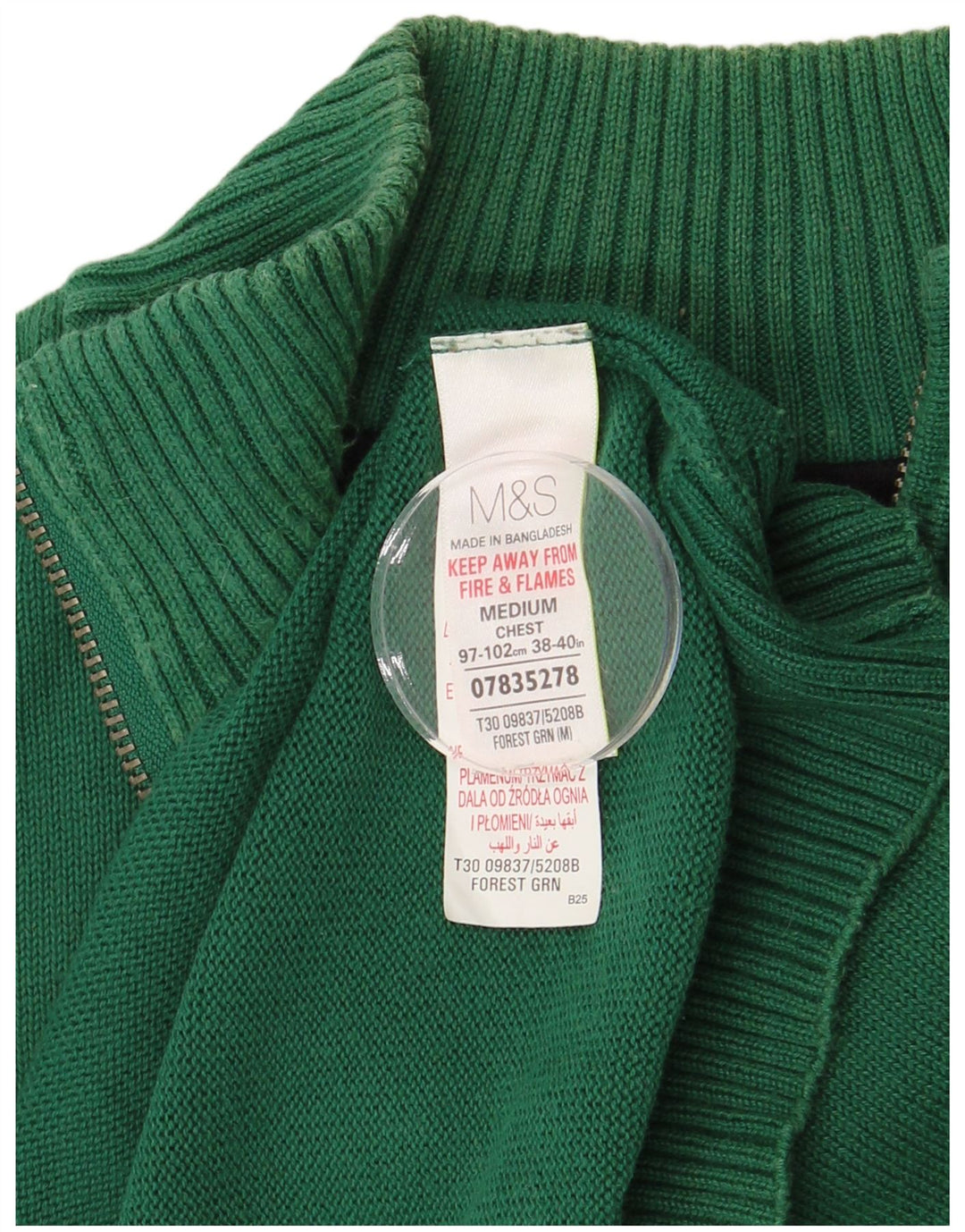 MARKS & SPENCER Maglione da uomo con zip e collo in cotone verde medio
