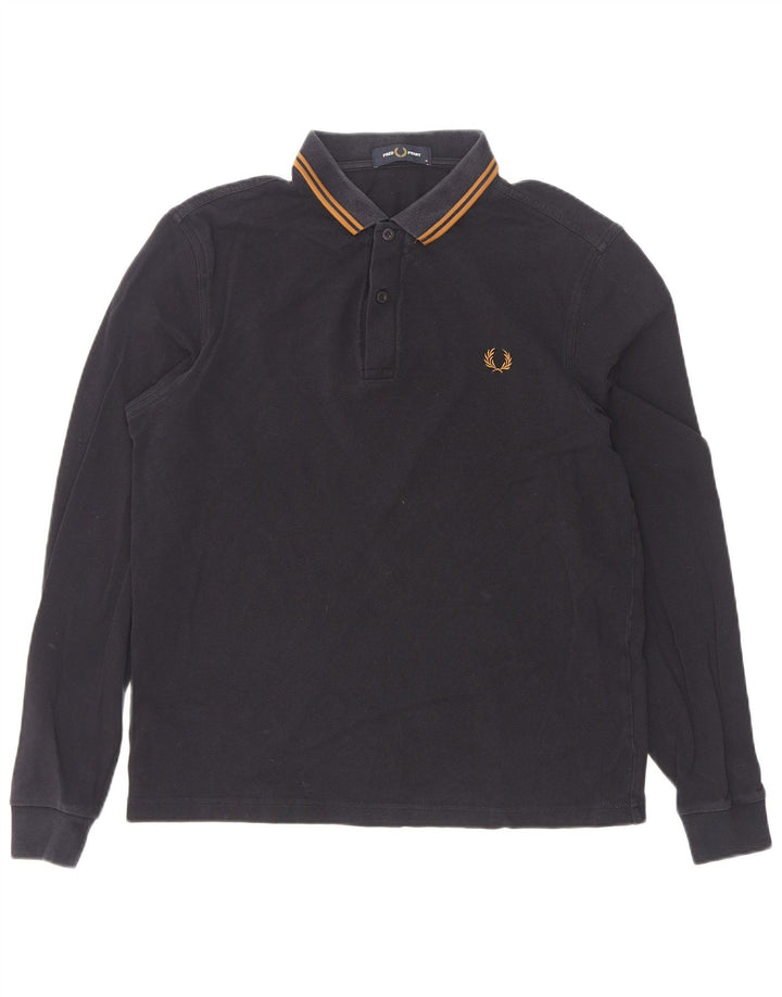 Polo da uomo a maniche lunghe Fred Perry in cotone a righe blu navy medio