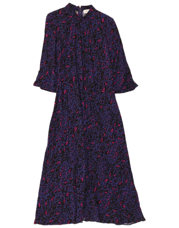CLOSET Abito lungo da donna con maniche a 3/4 UK 14 Viscosa con stampa animalier viola grande