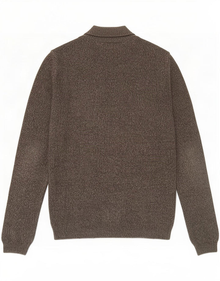 Armani Jeans Maglione da uomo con bottoni e collo in canapa screziata marrone medio