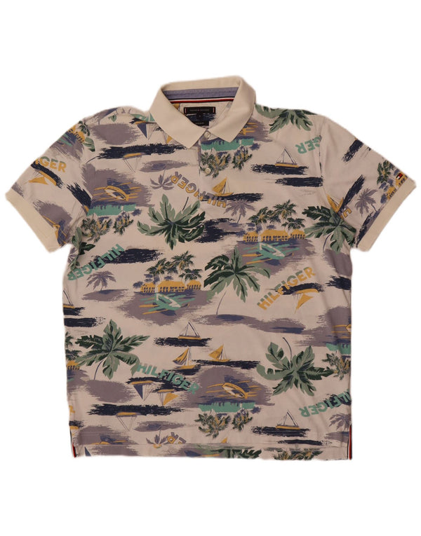 Polo grafica da uomo Tommy Hilfiger XL in cotone bianco sporco hawaiano