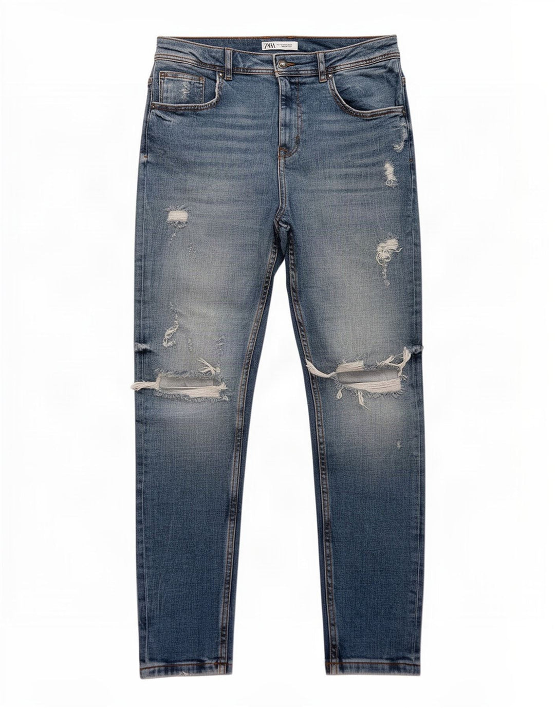 Jeans slim invecchiati da uomo Zara EU 40 medio W31 L26 cotone blu