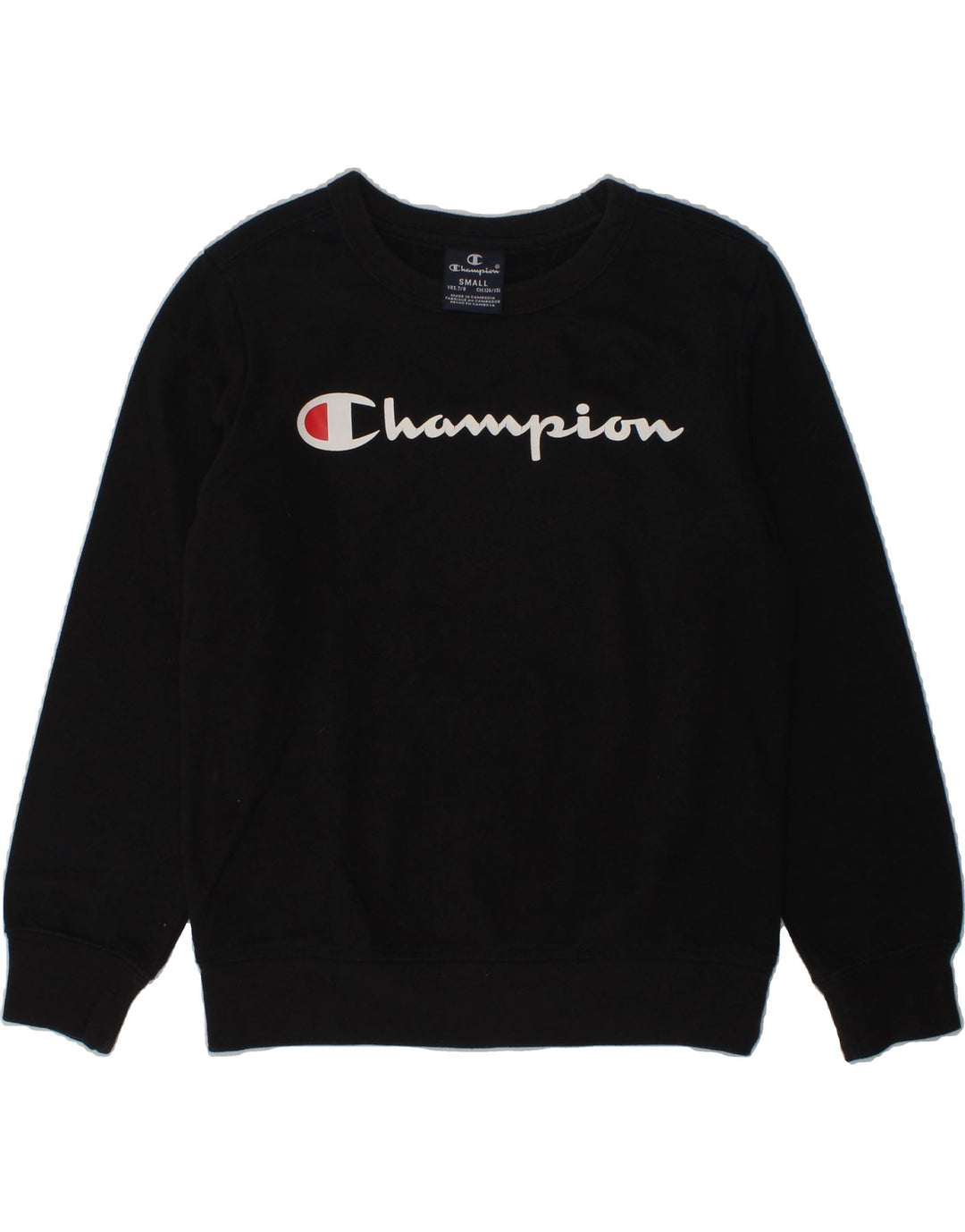 CHAMPION Boys Graphic Sweatshirt Jumper 7-8 Years Small  Black Cotton | Vintage Champion | Thrift | Second-Hand Champion | Used Clothing | Messina Hembry 