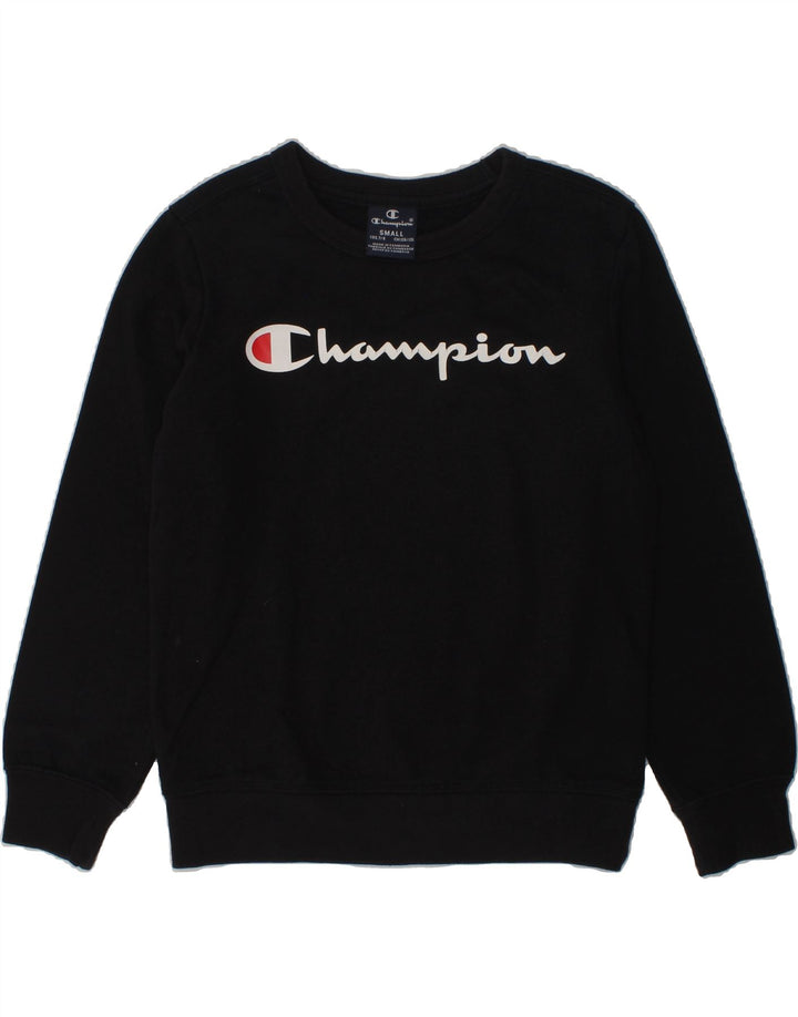 CHAMPION Boys Graphic Sweatshirt Jumper 7-8 Years Small  Black Cotton | Vintage Champion | Thrift | Second-Hand Champion | Used Clothing | Messina Hembry 