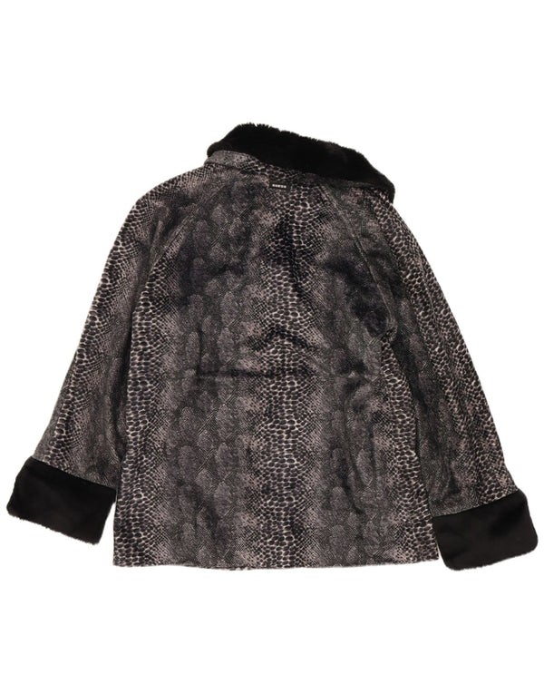 Guess Giacca da donna in pelliccia sintetica UK 14 Poliestere con stampa animalier grigio medio