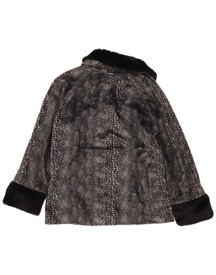 Guess Giacca da donna in pelliccia sintetica UK 14 Poliestere con stampa animalier grigio medio
