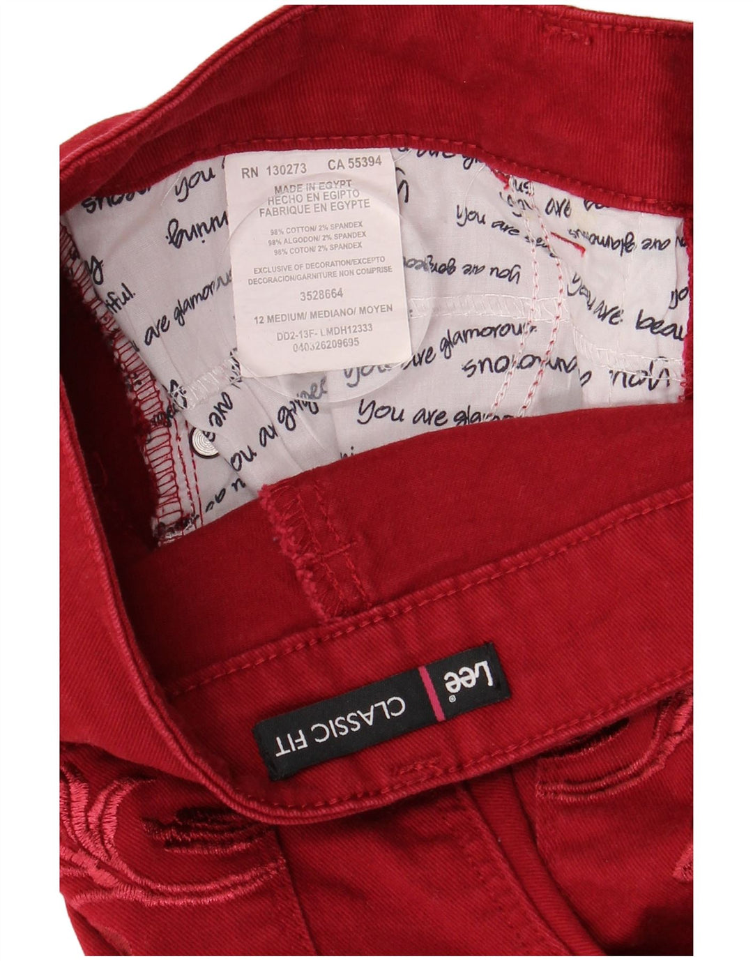 Jeans dritti Lee da donna vestibilità classica US 12 Large W32 L30 cotone rosso