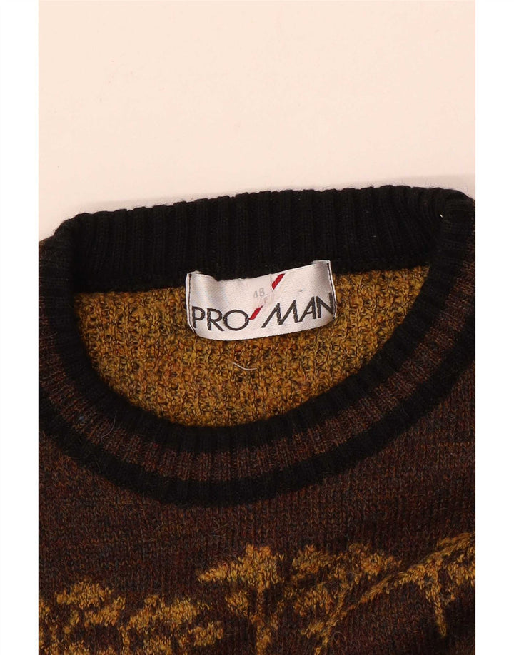 Maglione girocollo con grafica vintage da uomo IT 48 Fair Isle marrone medio