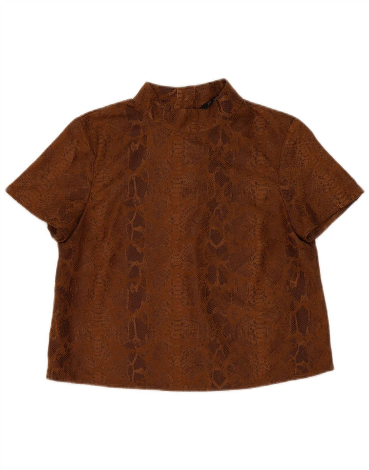 Top in camicetta da donna Zara UK 14 Poliestere con stampa animalier marrone medio