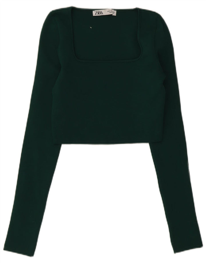 Top corto da donna Zara a maniche lunghe UK 8 piccolo poliestere verde