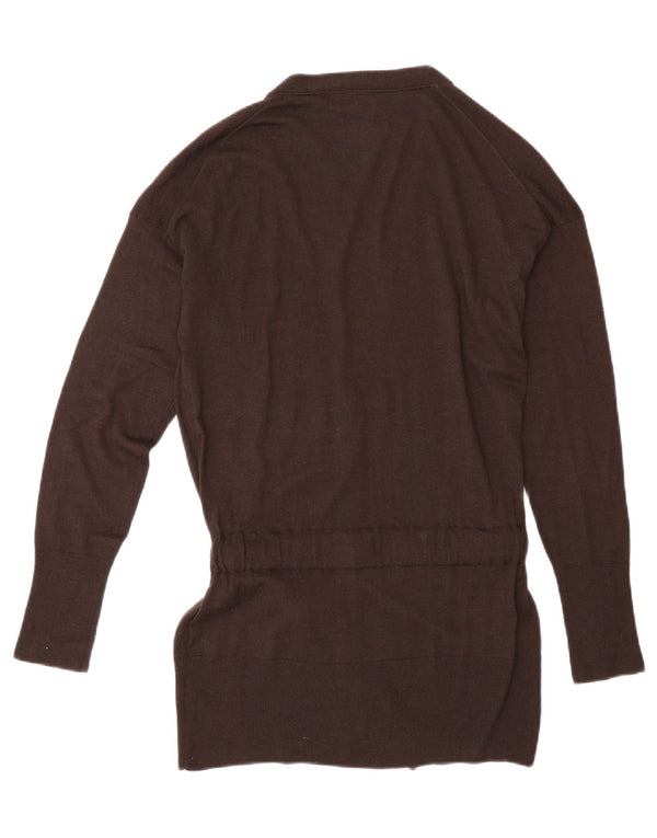 Massimo Dutti Maglione cardigan lungo da donna UK 14 Large Marrone Lana