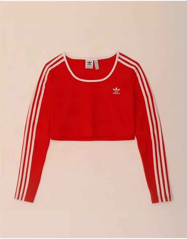Top corto da donna Adidas manica lunga UK 16/18 grande rosso cotone