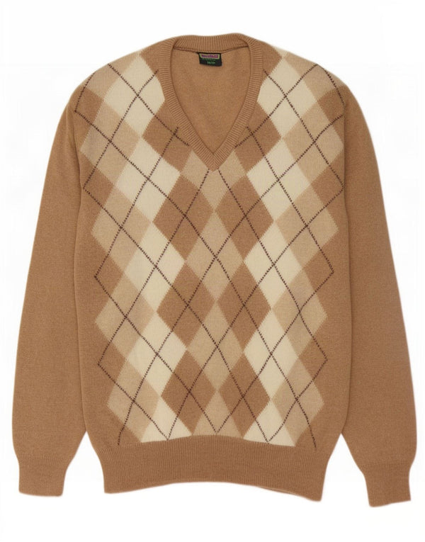 WESTBURY Maglione da Uomo con Scollo a V IT 52/54 Large Beige Argyle/Diamante