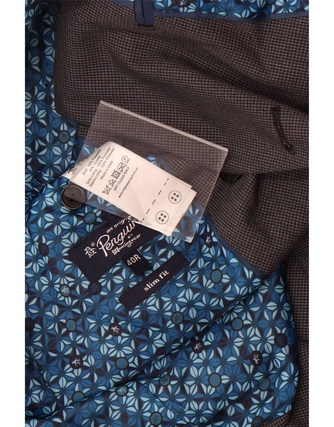 Giacca blazer doppiopetto da uomo Penguin UK 40 grande pied de poule grigio