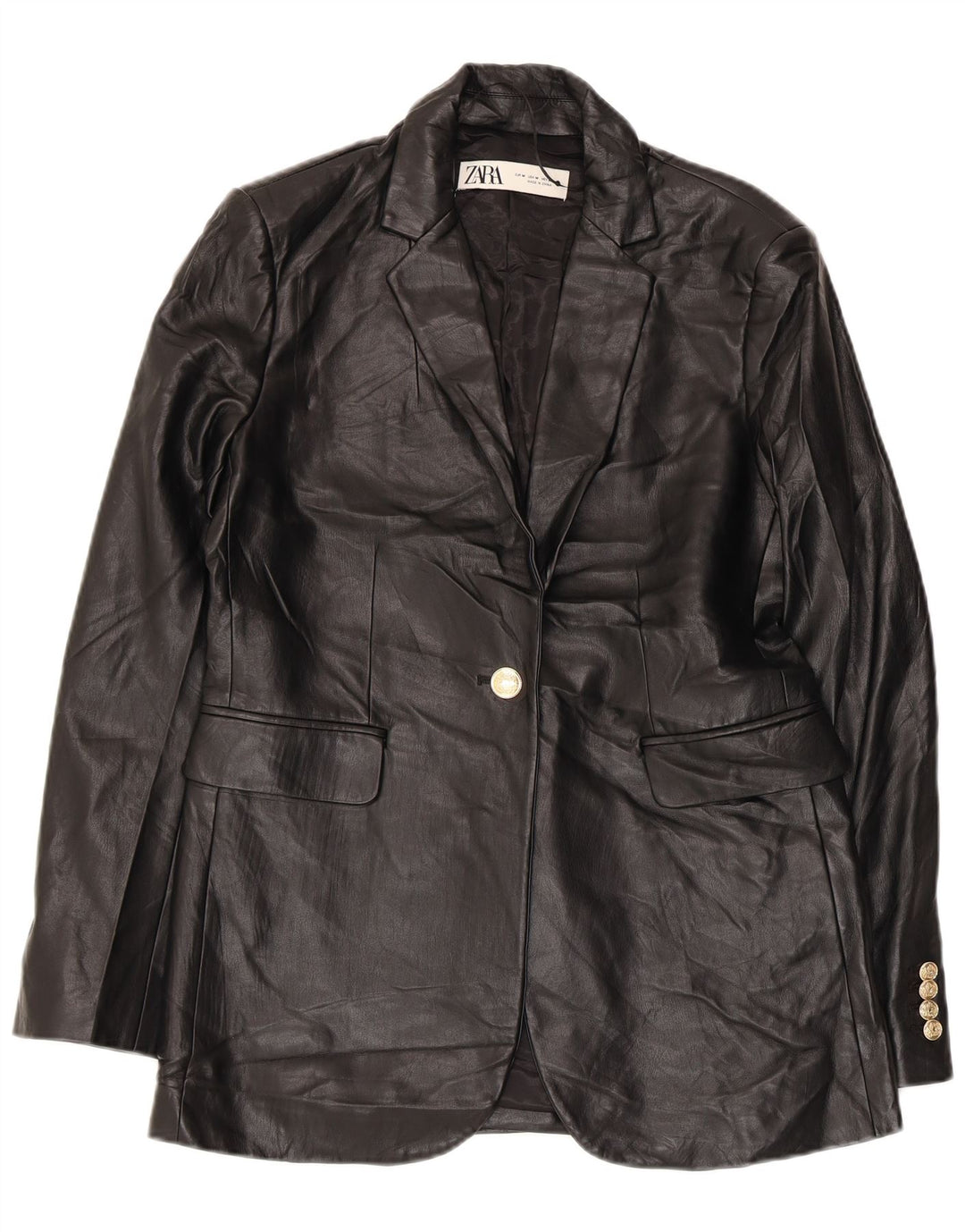 Giacca blazer da donna in ecopelle a 1 bottone Zara UK 14 media nera