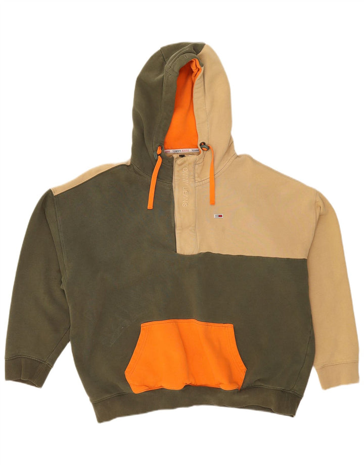 TOMMY JEANS Maglione oversize da uomo con cappuccio e zip, color block verde medio