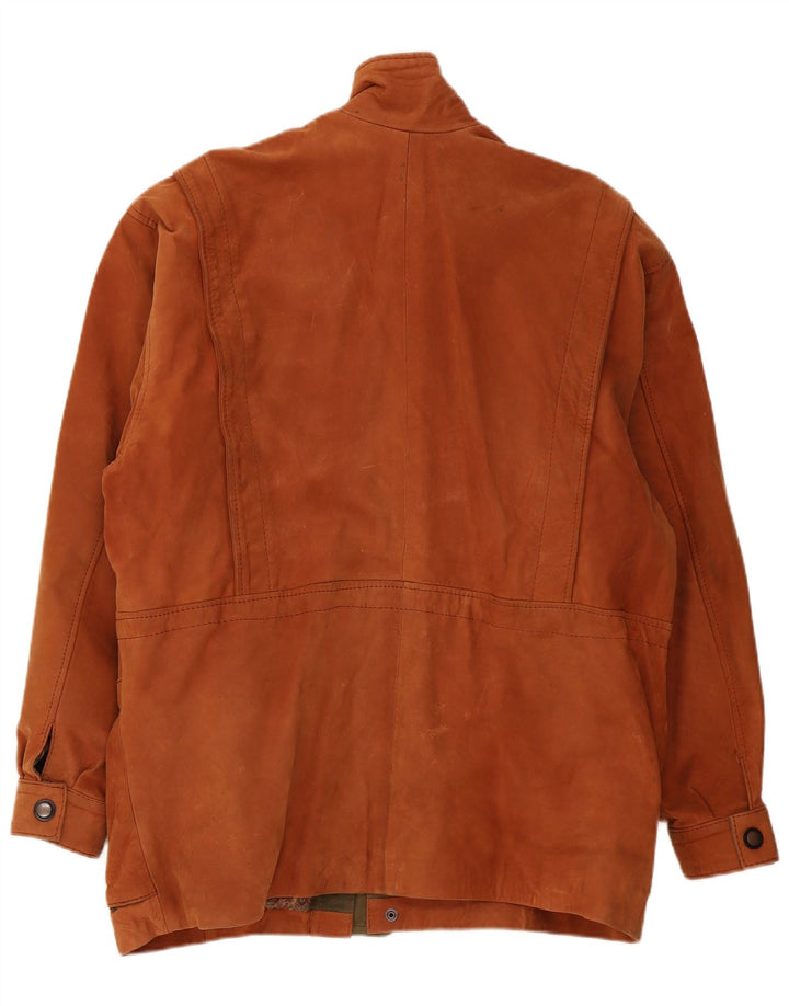 Giacca in pelle vintage da uomo UK 42 XL color block marrone
