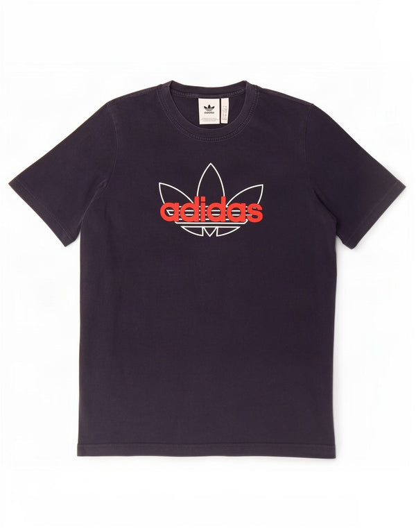 T-shirt grafica da uomo Adidas Top grande in cotone blu navy