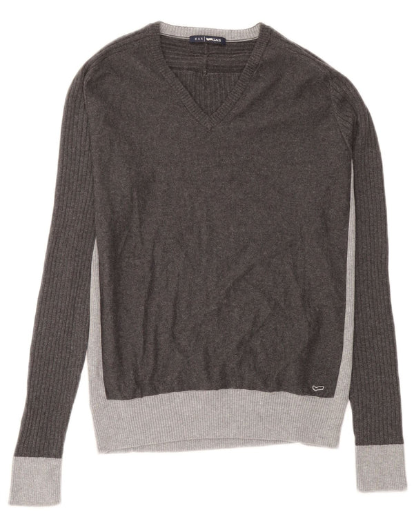 Maglione da uomo con scollo a V Gas, cotone color block grigio medio