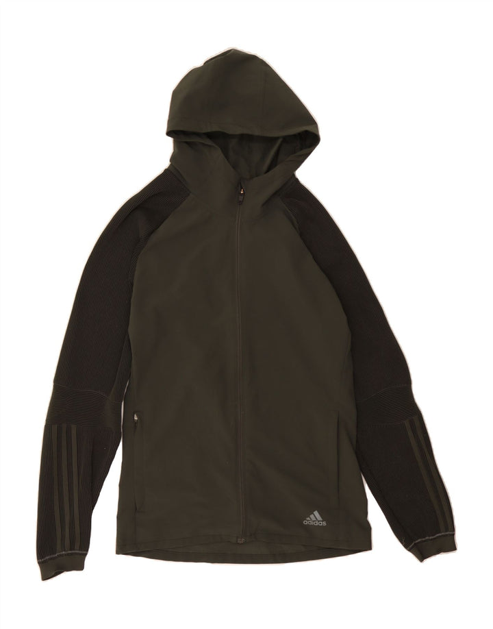 ADIDAS Mens Zip Hoodie Sweater Small Green Colourblock Polyester Vintage Adidas and Second-Hand Adidas from Messina Hembry 