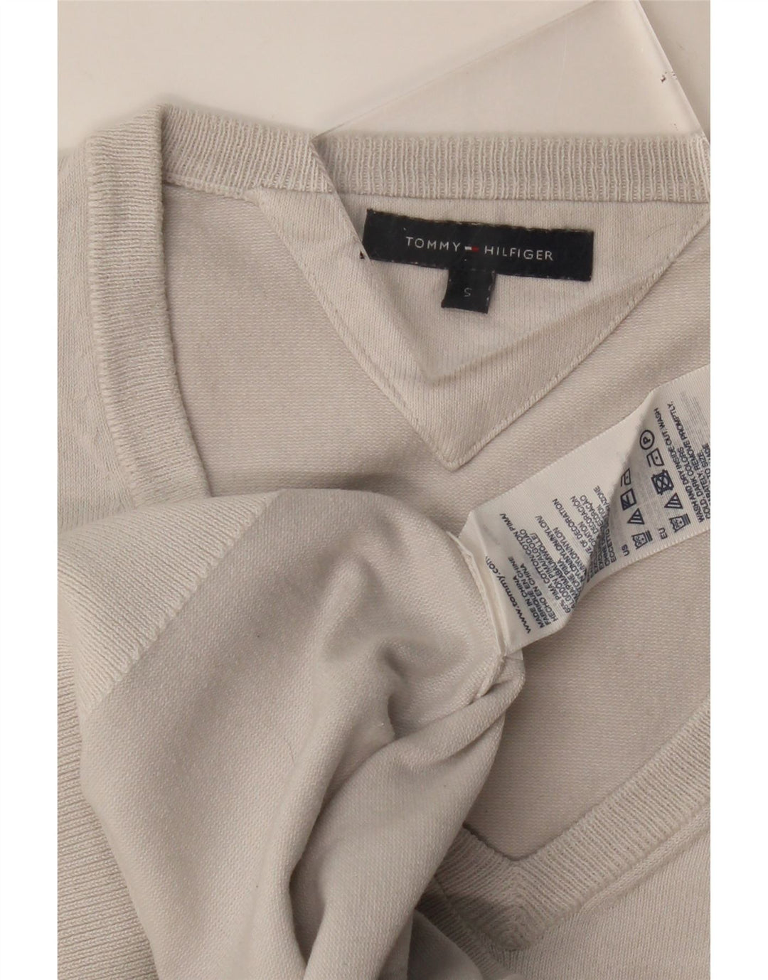 Maglione maglione con scollo a V da donna Tommy Hilfiger UK 10 piccolo cotone bianco sporco