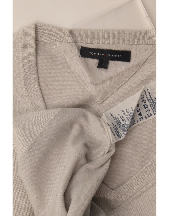 Maglione maglione con scollo a V da donna Tommy Hilfiger UK 10 piccolo cotone bianco sporco