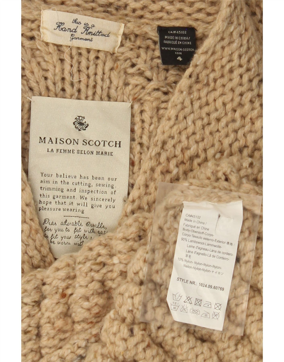 MAISON SCOTCH Maglione cardigan lavorato a mano da donna US 4 Small Beige