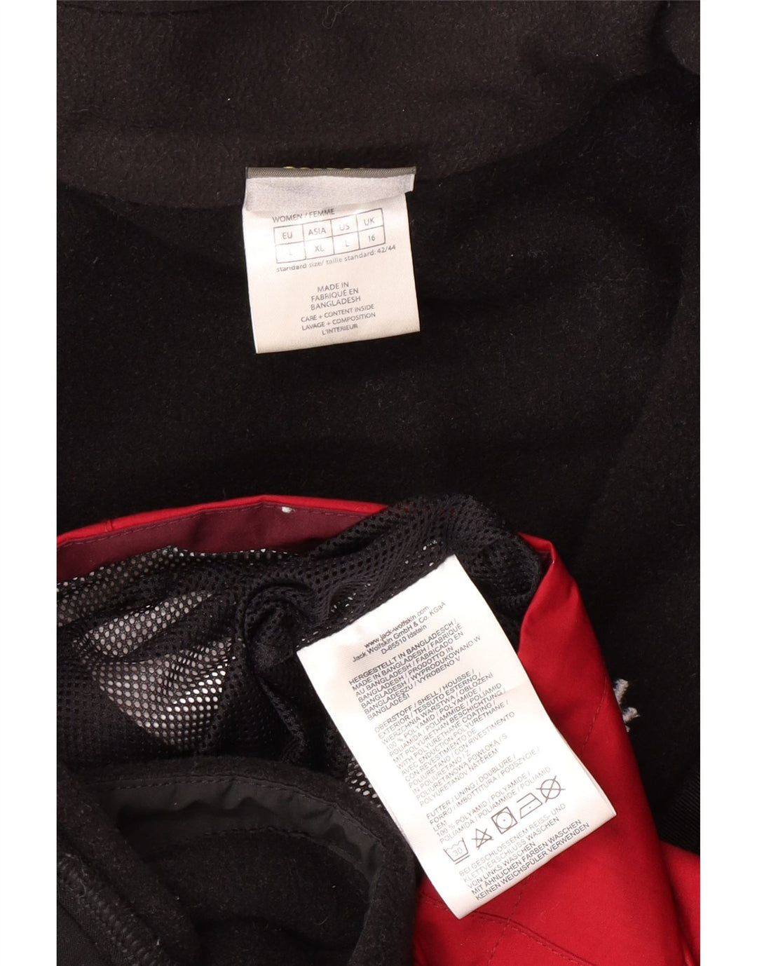 JACK WOLFSKIN Giacca antipioggia da donna con cappuccio UK 16 Large Rosso Colorblock