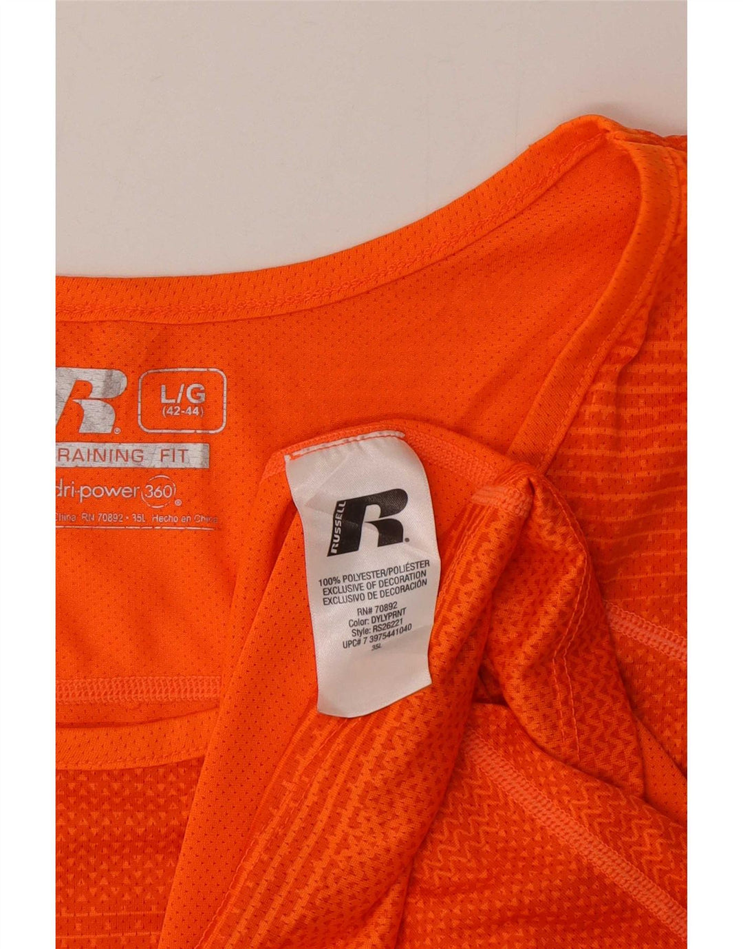 Canotta da uomo Russell Athletic UK 42/44 Poliestere a righe grandi arancioni