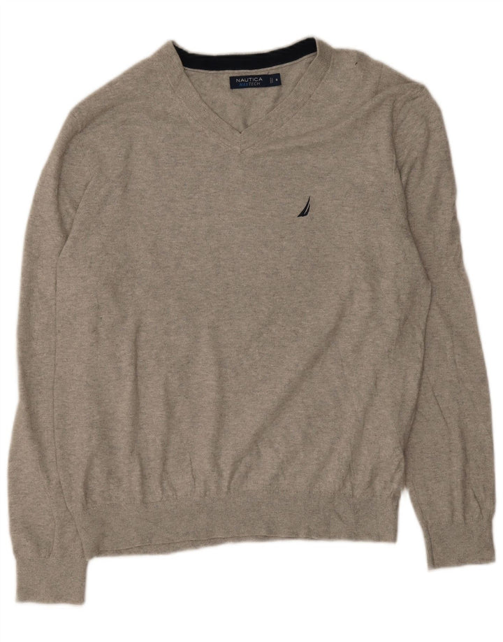 Maglione da uomo con scollo a V Nautica in cotone grigio medio