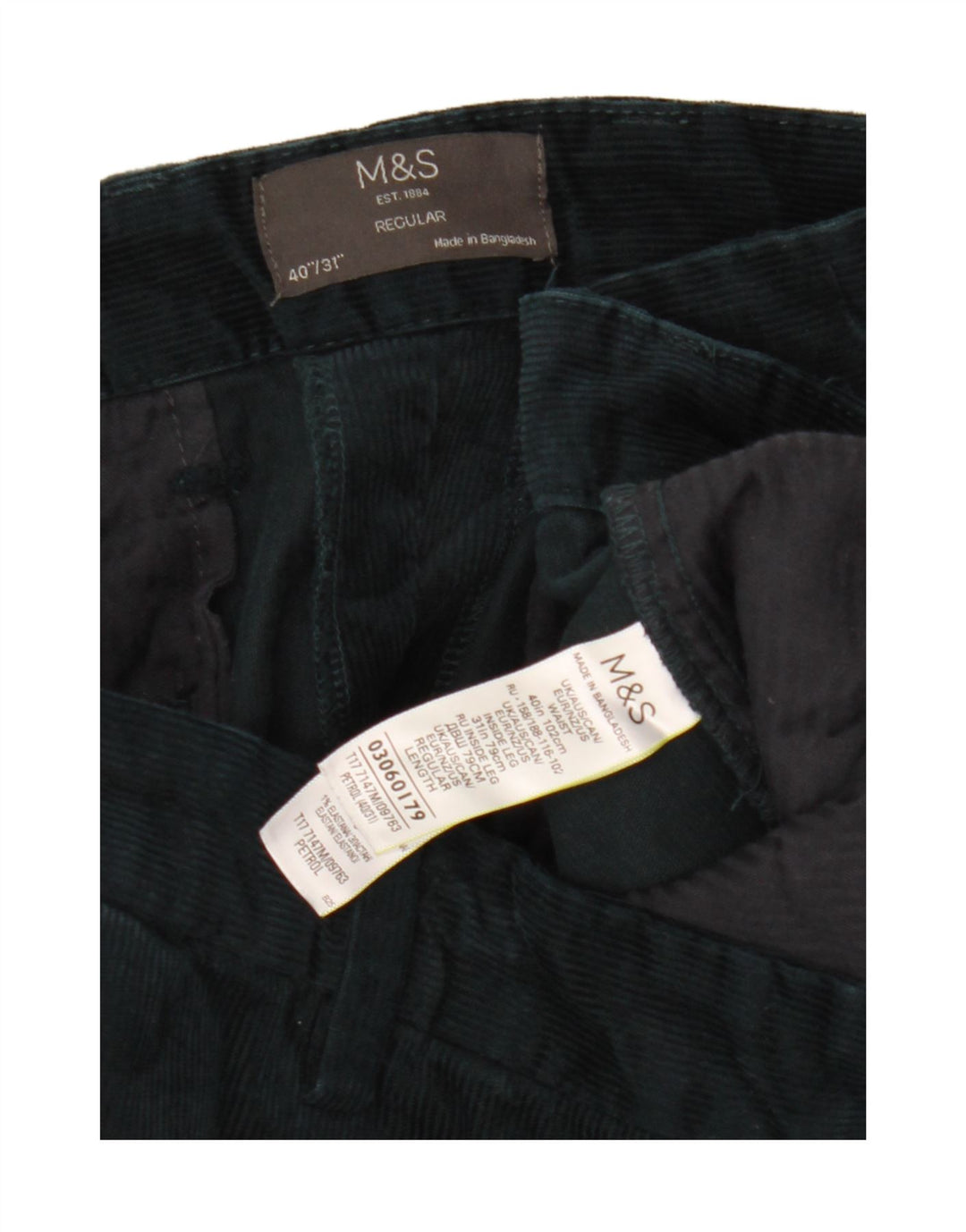 Pantaloni di velluto a coste regolari dritti da uomo Marks & Spencer W40 L31 verdi
