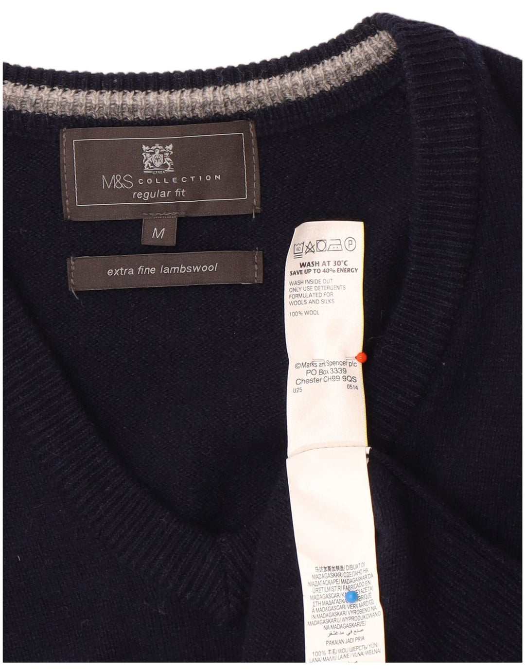 Canotta da uomo Marks & Spencer vestibilità regolare canotta media in lana blu navy