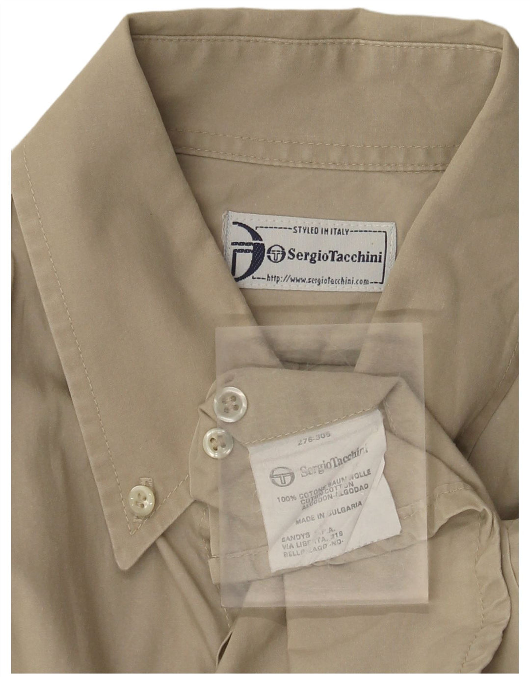 Camicia da uomo a maniche corte Sergio Tacchini grande in cotone kaki