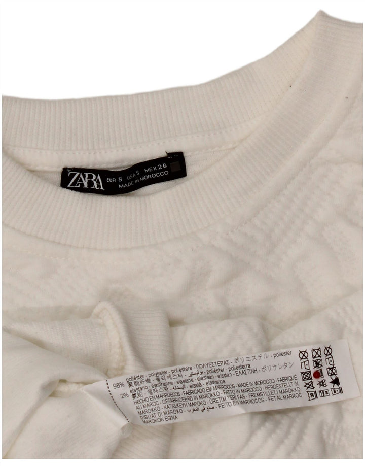 Felpa corta oversize da donna Zara UK 10 piccola bianca geometrica