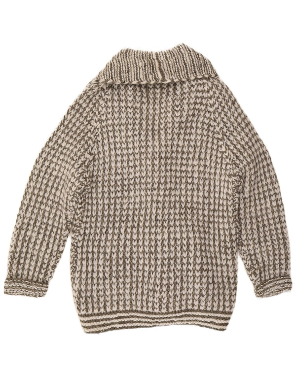 Maglione cardigan lungo da donna VINTAGE UK 16 grandi righe grigie