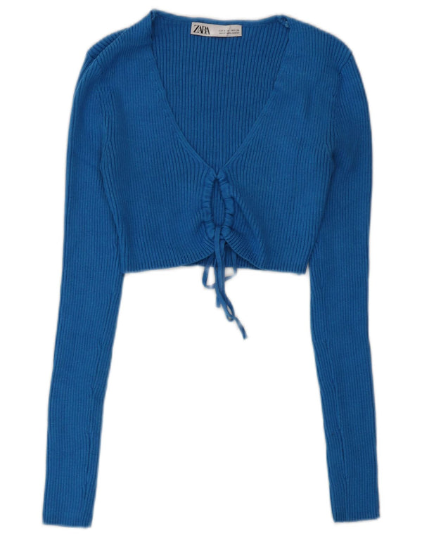 Top corto a maniche lunghe da donna Zara UK 10 Small blu viscosa