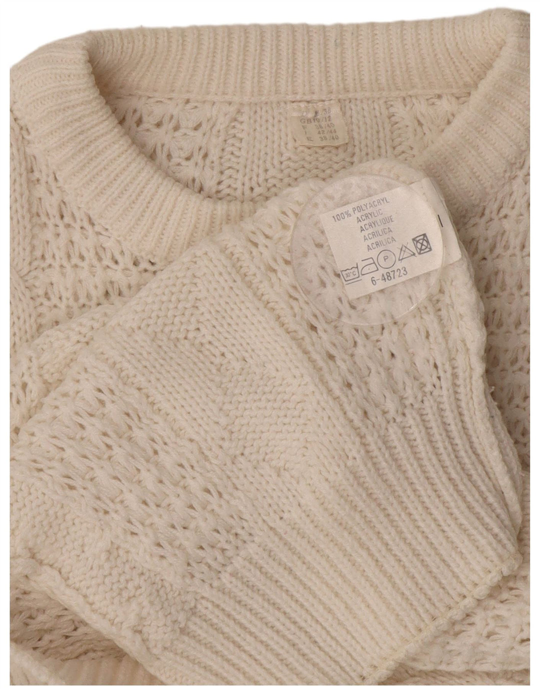 Maglione maglione girocollo oversize da donna VINTAGE UK 10/12 Bianco medio