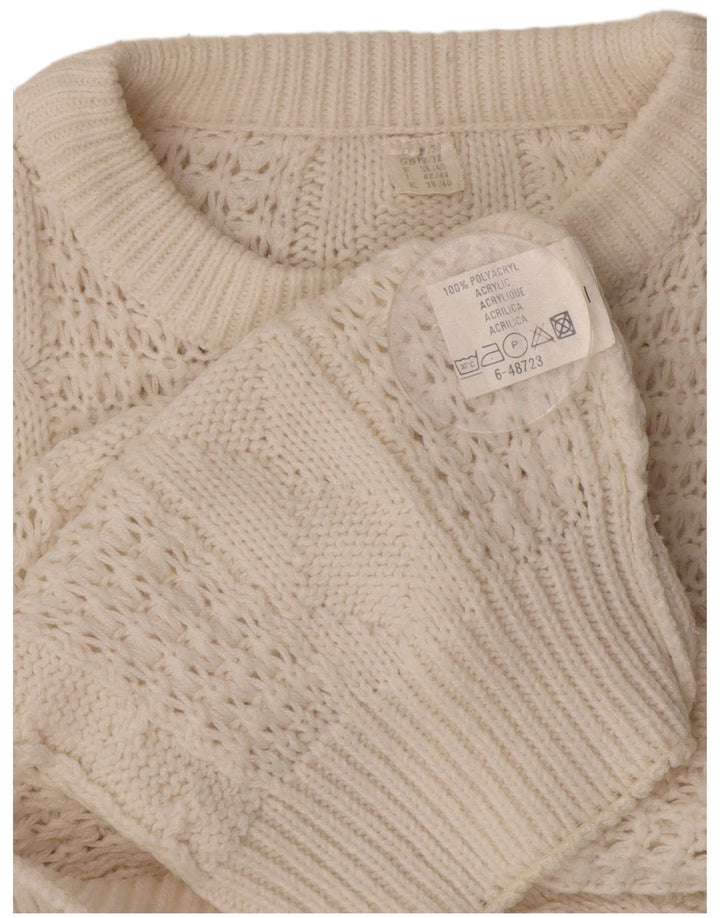 Maglione maglione girocollo oversize da donna VINTAGE UK 10/12 Bianco medio