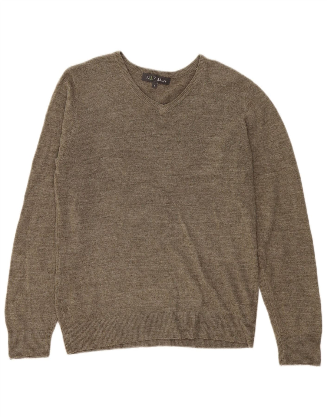 Maglione da uomo con scollo a V Marks & Spencer piccolo acrilico screziato kaki