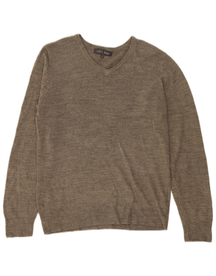 Maglione da uomo con scollo a V Marks & Spencer piccolo acrilico screziato kaki