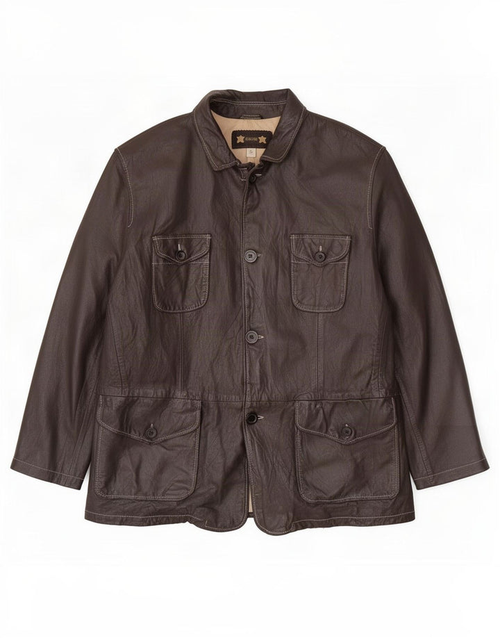 Giacca in pelle vintage da uomo IT 54 2XL Marrone