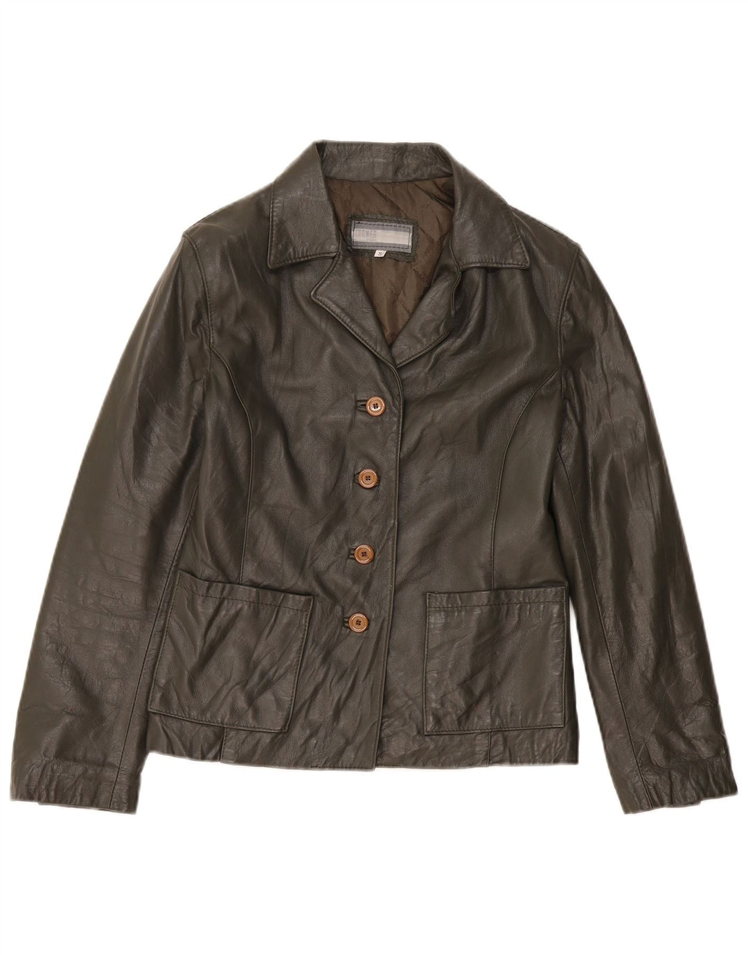 Giacca in pelle da donna vintage UK 10 piccola in pelle kaki