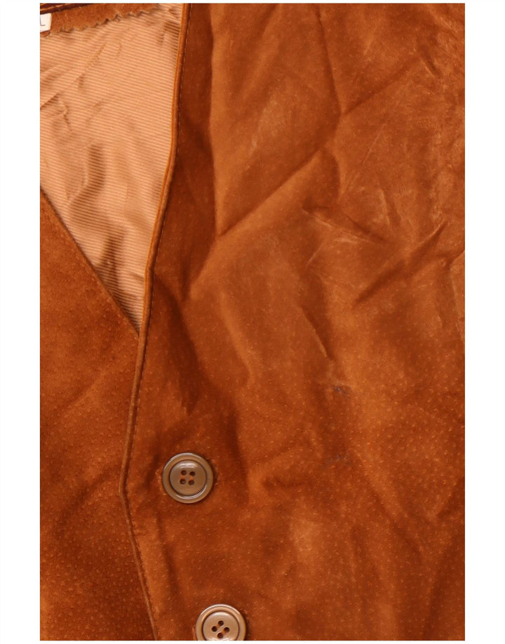 Gilet vintage in pelle scamosciata da donna UK 20 2XL in pelle marrone