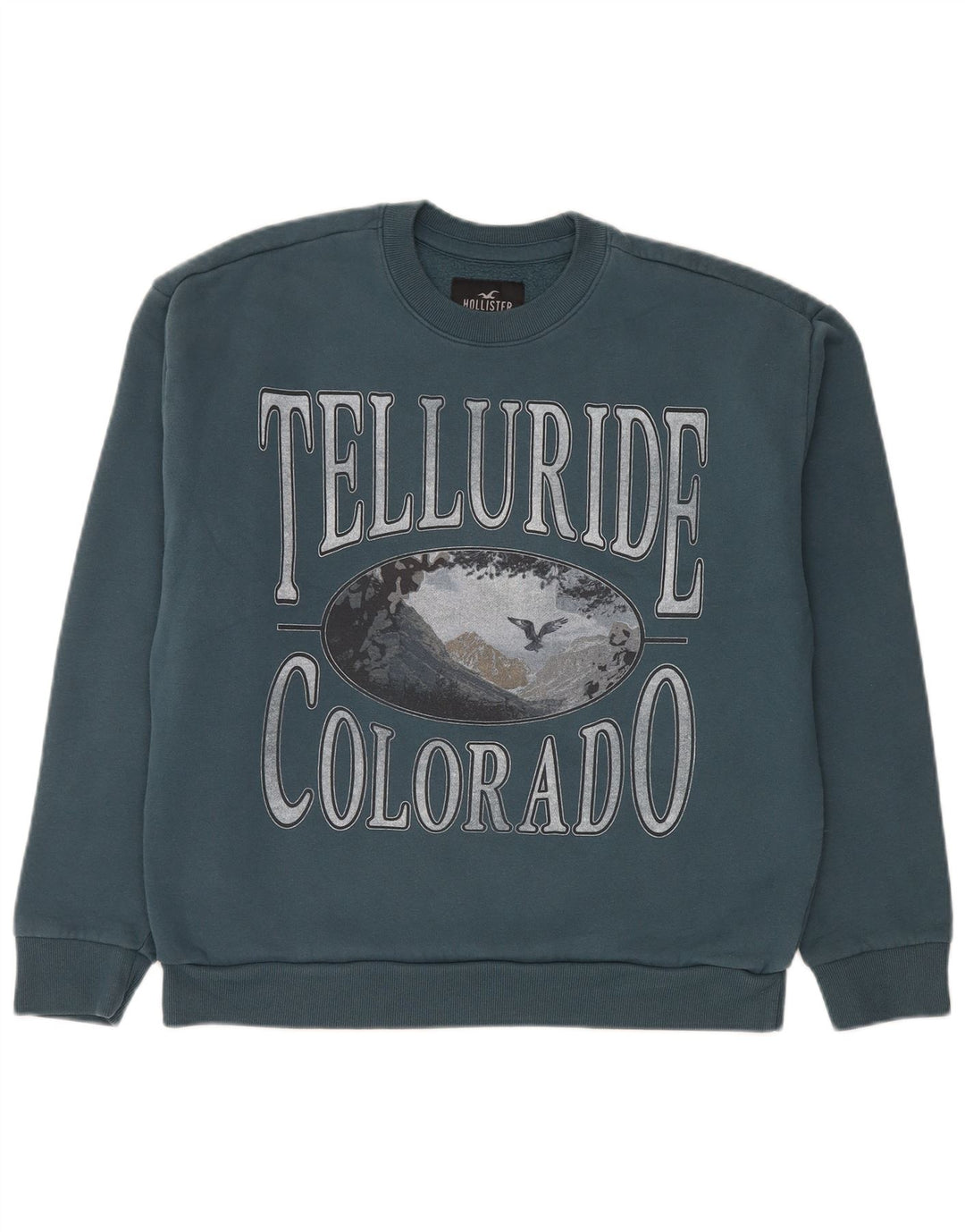 Felpa grafica da uomo Hollister, maglione grande, cotone blu
