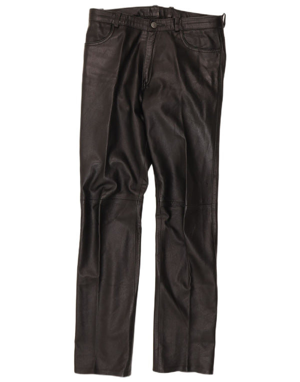 Pantaloni dritti in pelle da donna Barone W30 L33 Neri