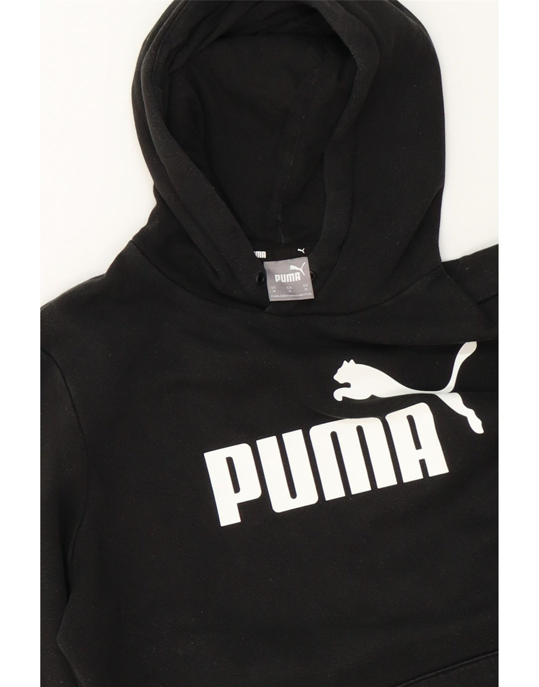 PUMA Mens Graphic Hoodie Jumper Medium Black Cotton Vintage Puma and Second-Hand Puma from Messina Hembry 