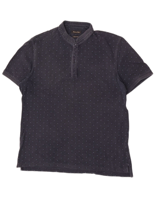 Massimo Dutti Mens Polo Shirt XL Navy Blue Spotted