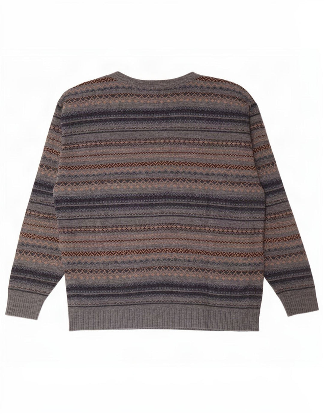 Maglione vintage da uomo con scollo a barca, acrilico Fair Isle grigio medio