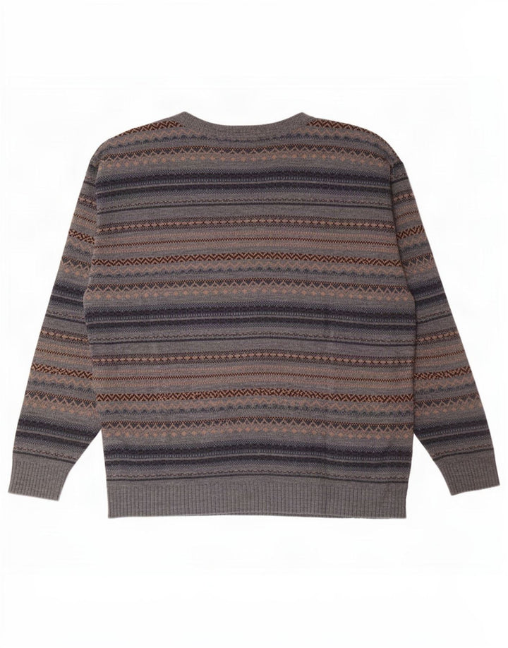 Maglione vintage da uomo con scollo a barca, acrilico Fair Isle grigio medio