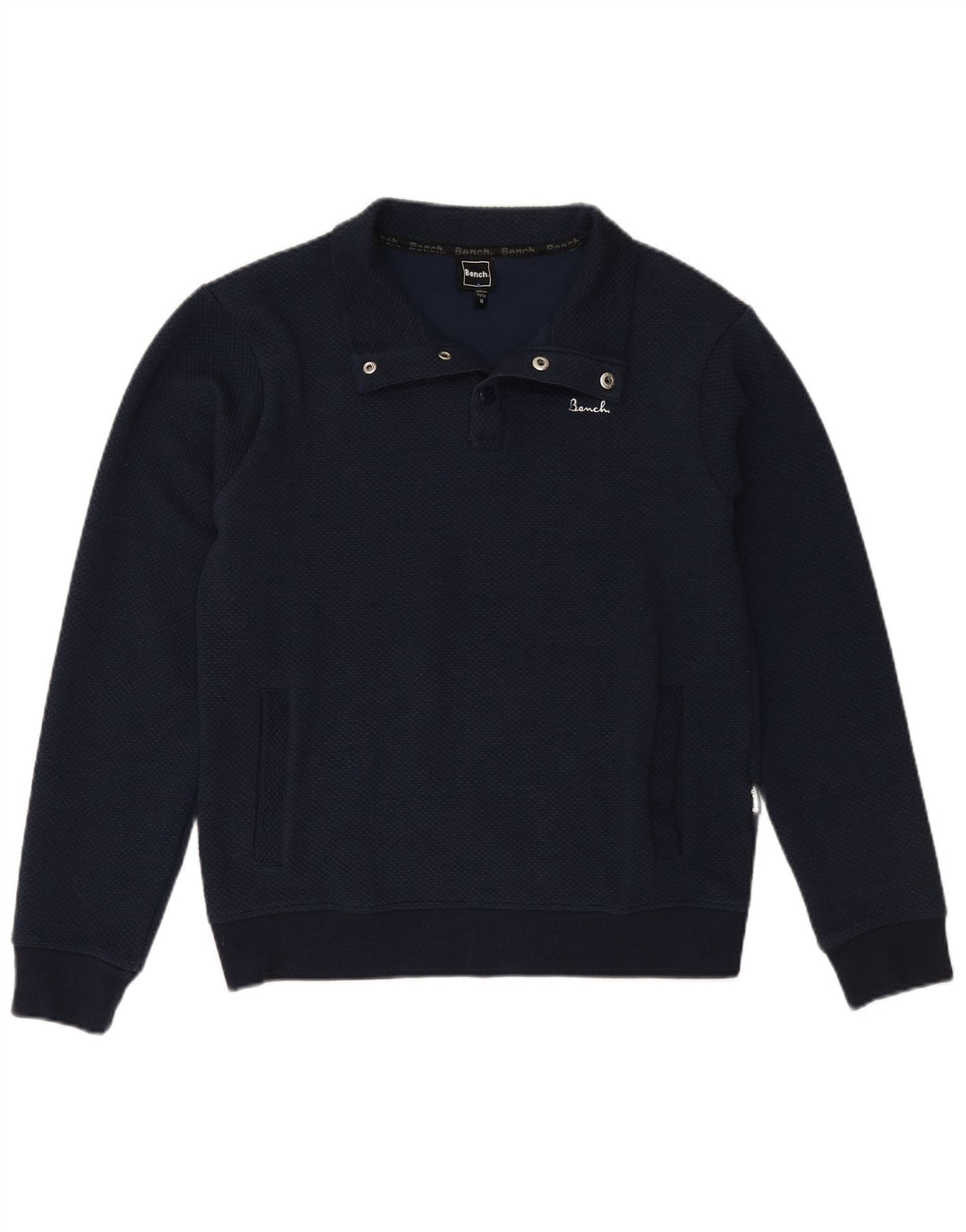 BENCH Felpa da uomo con collo a scatto, maglione medio, blu navy in poliestere